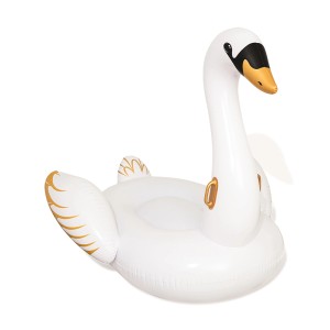 Materassino gonfiabile a forma di cigno bianco con dettagli dorati per un lusso in acqua.