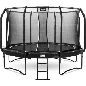 Trampolino Salta First Class nero (ø 305 cm) con rete di sicurezza e scala.