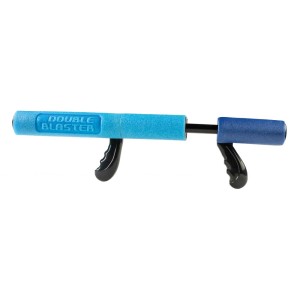 Pistolet à eau Happy People Double Blaster avec 2 canons, bleu et bleu foncé.