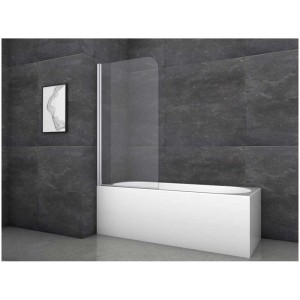 Paroi de baignoire pliante Aurlane Silver Classic, 1 volet, chrome, 80x140 cm sur une baignoire blanche.