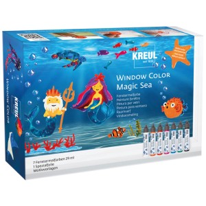 Kreul Fensterfarben-Set Magic Sea mit 7 Farben, Folie und Vorlagen für bunte Fensterbilder.