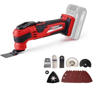Outil multifonction sans fil Einhell Power X-Change Varrito Solo avec accessoires pour scier, poncer et gratter.