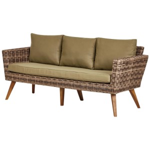 Beliani Ensemble de salon de jardin Vittoria XL 5 places avec table, polyrotin beige et vert olive.