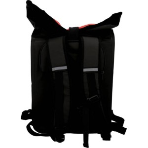Borsa da bici Fischer impermeabile, nero-arancio, con spallacci per zaino.