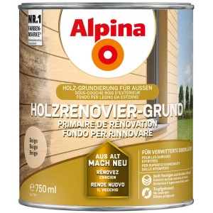 Dose Alpina Holzrenovier-Grund, beige, für Holz im Außenbereich.
