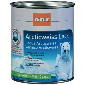 Barattolo di vernice bianca OBI extra opaca Arctic white, vernice acrilica PU per interni ed esterni.
