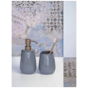 Wenko Porta spazzolino Sirmione in ceramica, grigio, con spazzolino. Accessorio bagno.