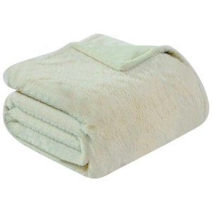 Coperta termica beige Sonnenkönig Emmy in pile Fannel, 180x130 cm, piegata.