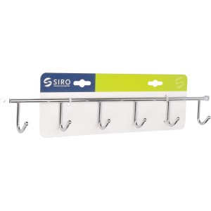 Siro Hakenleiste mit 6 Haken, Metall Chrom glänzend, Länge 420mm.