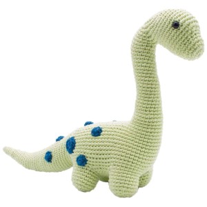Dino Brontosauro all'uncinetto (verde-blu), alto circa 27 cm. Kit per uncinetto per dinosauri.