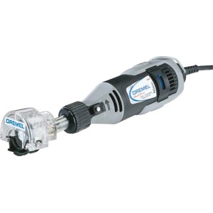 Accessorio sega circolare Dremel 670 per miniutensili, con protezione trasparente.