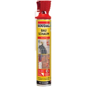 Soudal schiuma espansa Genius Gun, bomboletta da 750ml con pistola rossa per applicazione precisa.