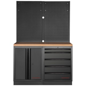 Kraftwerk Mobilio 2-pezzi Arredo officina con pannello forato, faggio/nero.