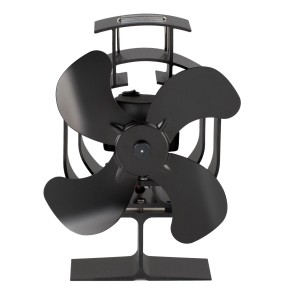 Ventilateur de poêle Valo noir, sur pied, avec rotor rotatif pour cheminées et poêles.