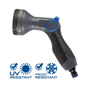 Doccia multifunzione LUX con 5 getti per tubo da giardino, grigio/nero.