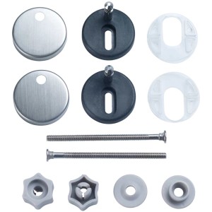 Kit de fixation pour siège de WC Diaqua avec vis, écrous et charnières.