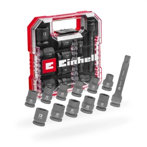 Einhell Jeu de douilles à choc pour voiture, 12 pièces, avec rallonge et coffret de rangement.