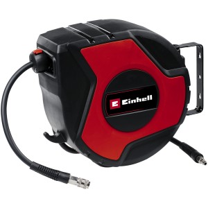 Enrouleur de tuyau Einhell TC-PH 150, enroulement automatique, rouge et noir, accessoire pour compresseur.