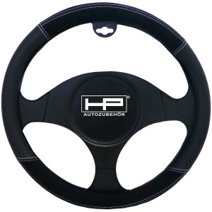 Coprivolante Comfort Velours nero con cuciture bianche per interni auto.