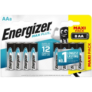 Energizer Max Plus AA, confezione da 8 batterie. Batterie alcaline per dispositivi ad alta richiesta energetica.