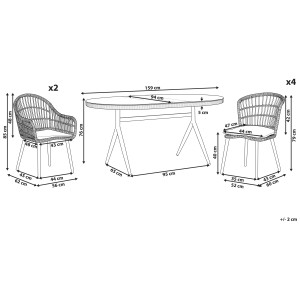 Croquis : Ensemble de meubles de jardin en rotin beige Aliano II avec table et 6 chaises (dimensions)