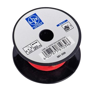 Ficelle de maçon LUX Classic, 20 m, rouge, sur bobine noire. Idéale pour le piquetage et les travaux de maçonnerie.