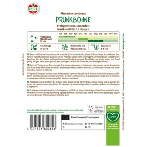 Sperli Fagiolo Rampicante Preisgewinner, confezione di semi, fiori rossi, baccelli verdi. Seme per serra e campo.