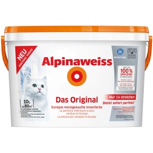 Secchio di Alpinaweiss Das Original, pittura murale bianca anti-schizzo, 10 litri.