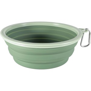 Set da 2 ciotole pieghevoli in silicone verde per campeggio e outdoor.