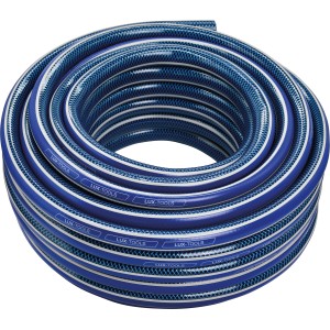 Tubo da giardino LUX blu arrotolato 19 mm (3/4) con striscia bianca, lunghezza 25 m.