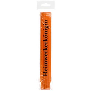 Oranger Gliedermassstab, 2 m lang, mit Aufschrift, verpackt.