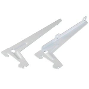 Deux équerres à un trou blanches, 18 cm, pour étagères et construction de meubles.