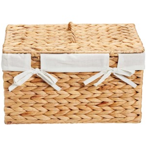 Panier de rangement marron Diaqua Romance en jacinthe d'eau avec couvercle et doublure en lin.