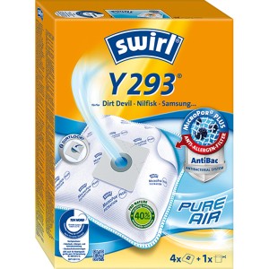 Sacchetti per aspirapolvere Swirl Y293, 4 pz + 1 filtro, con filtro antiallergeni e chiusura antipolvere.