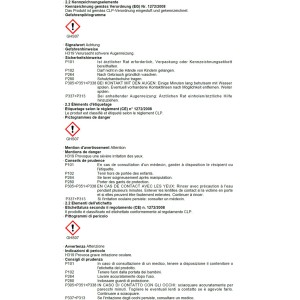 Avertissements pour le déshumidificateur UHU, emballage d'origine avec sac de recharge de 450g. Attention, peut provoquer une irritation des yeux.