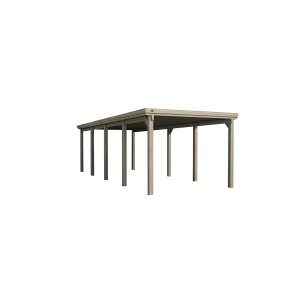 Carport a tetto piatto Weka 617 Gr.3 con tetto in PVC, struttura in legno con tetto piatto e pali robusti.