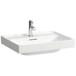 Lavabo in ceramica bianca Laufen Meda 60x46 cm con troppopieno e rubinetto.