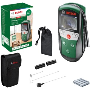 Caméra d'inspection Bosch UniversalInspect avec accessoires, sac et piles.