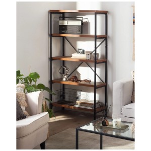 Étagère bibliothèque Beliani Brisbane marron foncé, 160x80x36 cm, avec quatre étagères style industriel.