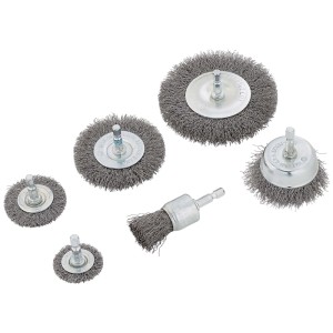 Set di spazzole in acciaio LUX-TOOLS, 6 pezzi, per trapani, per rimozione ruggine e pulizia.