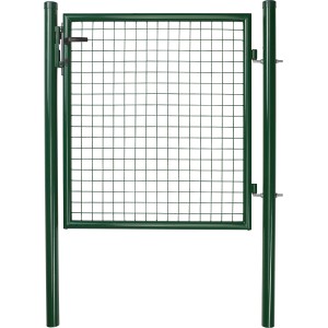 Portillon simple en grillage ondulé vert, 1 m x 1,25 m, avec serrure à cadre tubulaire pour clôture de jardin.