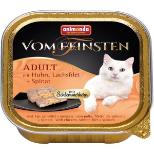 Vom Feinsten Adult nourriture pour chat au poulet, saumon et épinards, pâté fine avec cœur gourmand.