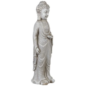 Stehende graue Buddha Gartenskulptur aus Magnesiumoxid, 70 cm hoch. Handgefertigte Figur für Garten & Haus.