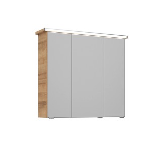 Armoire de toilette Pelipal Quantum Kompakt, Chêne Riviera, 75x72cm, avec éclairage LED et trois portes miroir.
