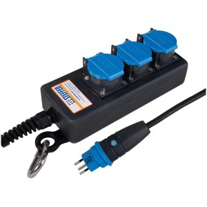 Ciabatta professionale Steffen a 3 vie T13 per esterni, cavo da 3 m, nero-blu.