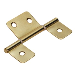 Charnière pour porte persienne Hettich, acier laitonné, 88x29mm, 2 pièces, pour meubles et portes.