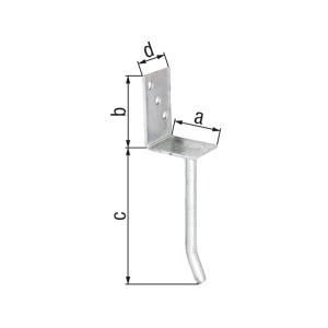 Feuerverzinkter Pfostenträger L-Form 200x80x60 mm mit Steindolle für Holzkonstruktionen.