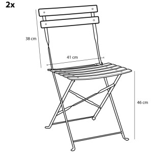 Illustrazione di una sedia da bistrò pieghevole in ferro bianco del set Laurence da 3 pezzi di Mica Decorations.