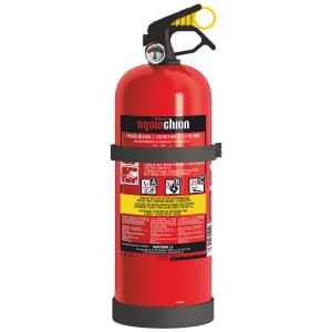 Extincteur à poudre ABC Ogniochron rouge 2 kg avec manomètre pour protection incendie.