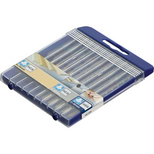 Set di lame per seghetto alternativo LUX, 10 pezzi, attacco a T, per legno, metallo e plastica. Incl. tagli curvi.